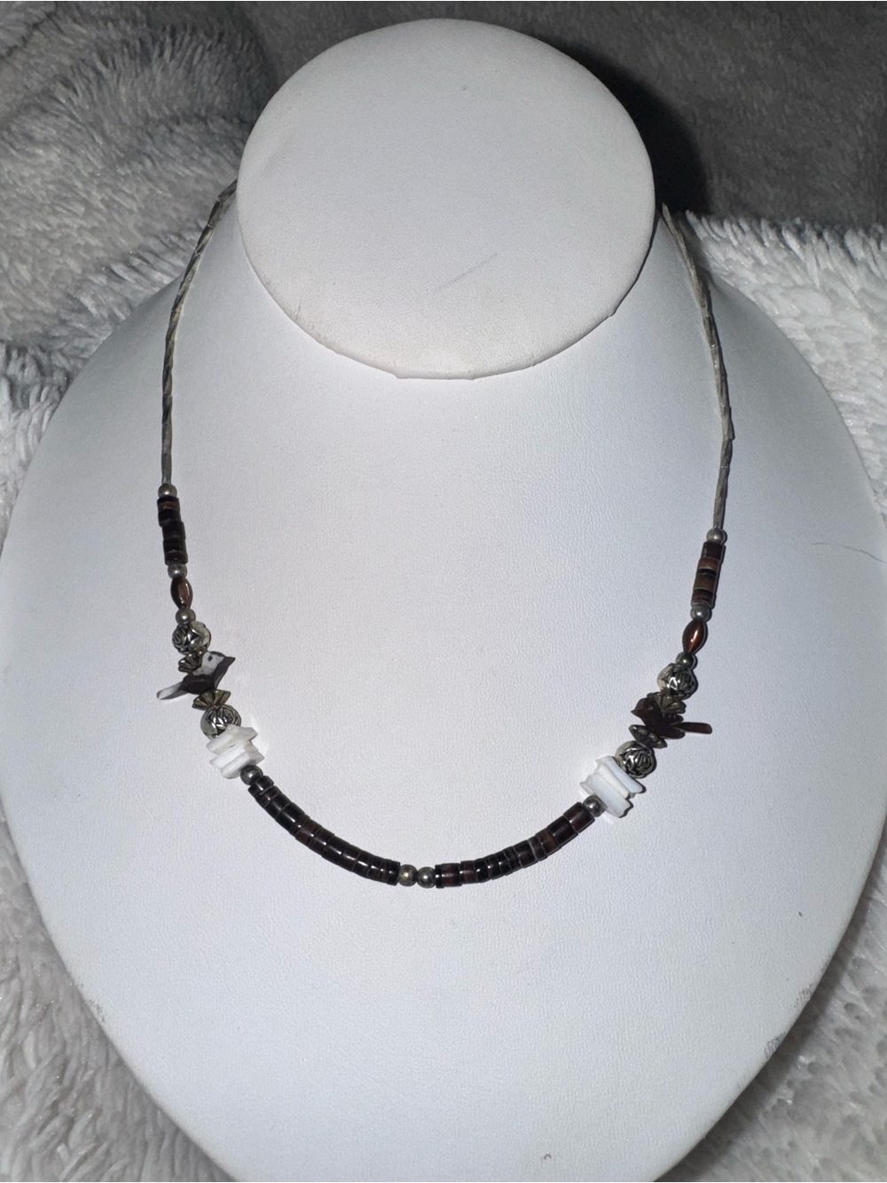 Vintage Heishi Boho Sterling Silver Beaded Necklace, 16" (UNISEX)